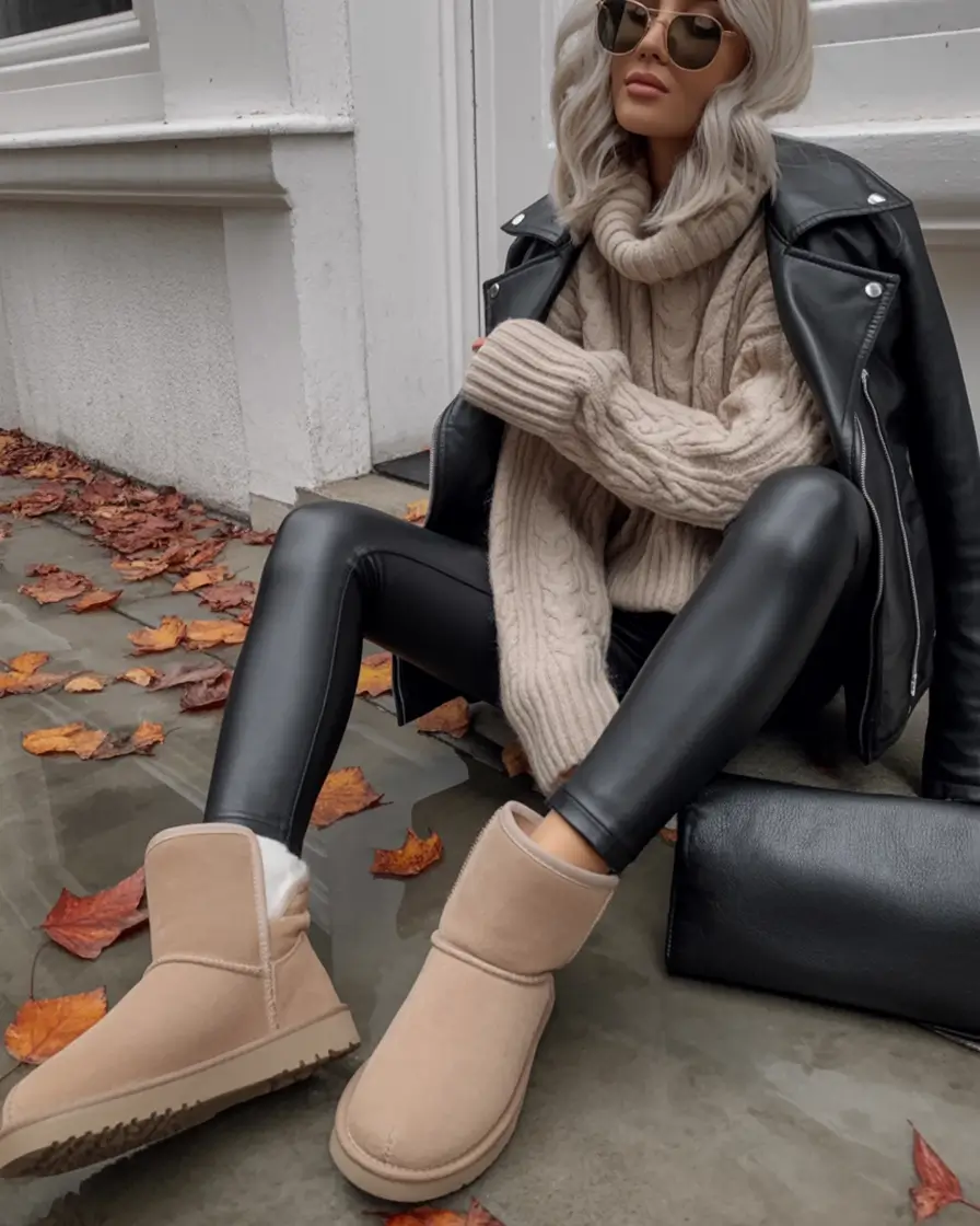 Fall outfits Leather Edge with Cozy Knits