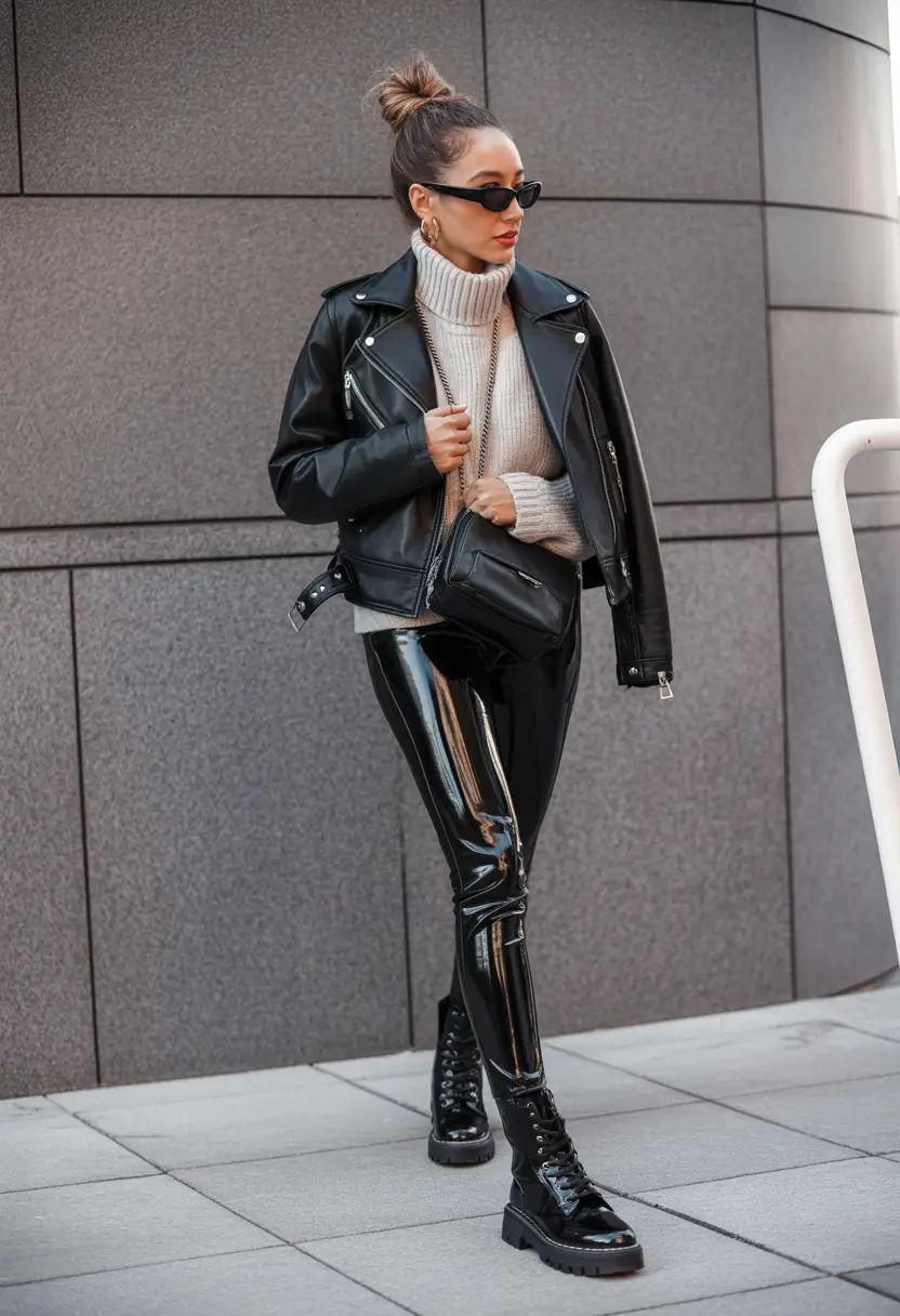 Fall outfits Glossy Leather Rock Chic