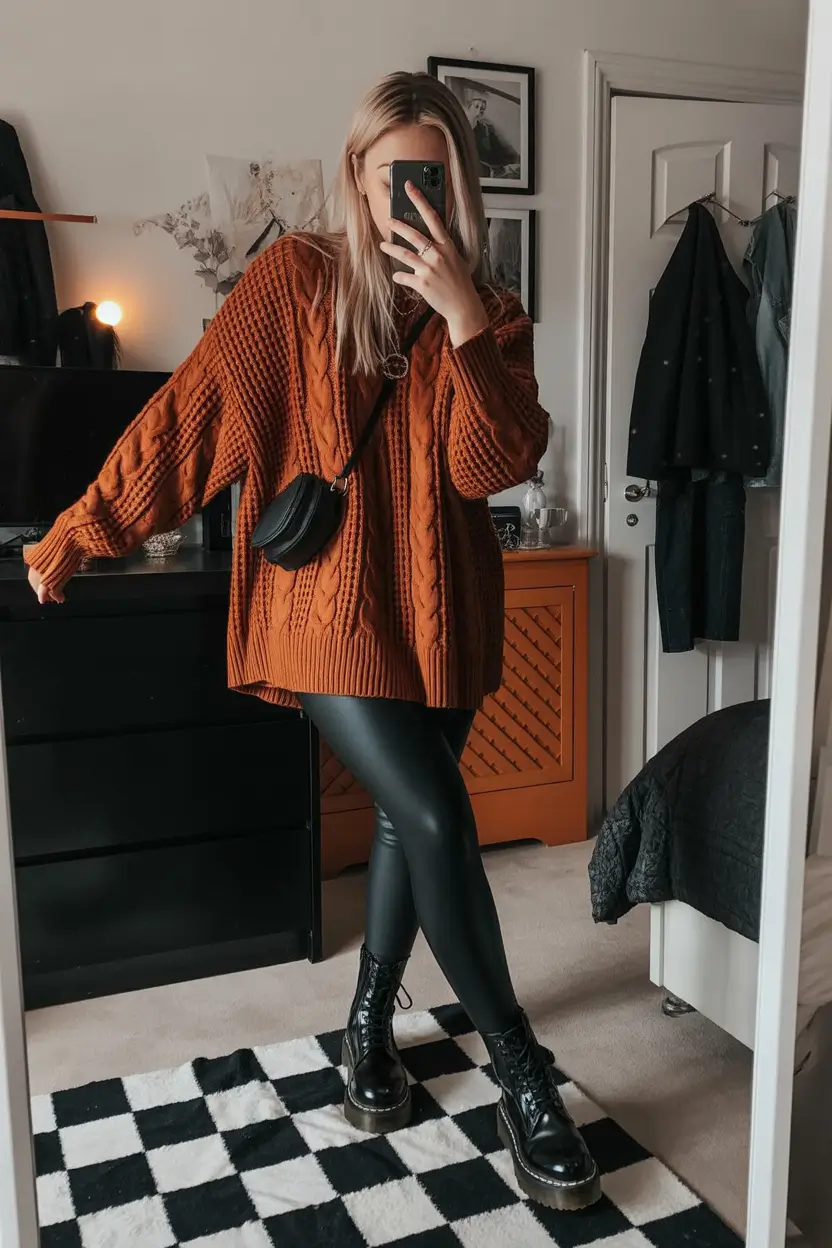 Fall outfits Rust Knit and Leather Comfort