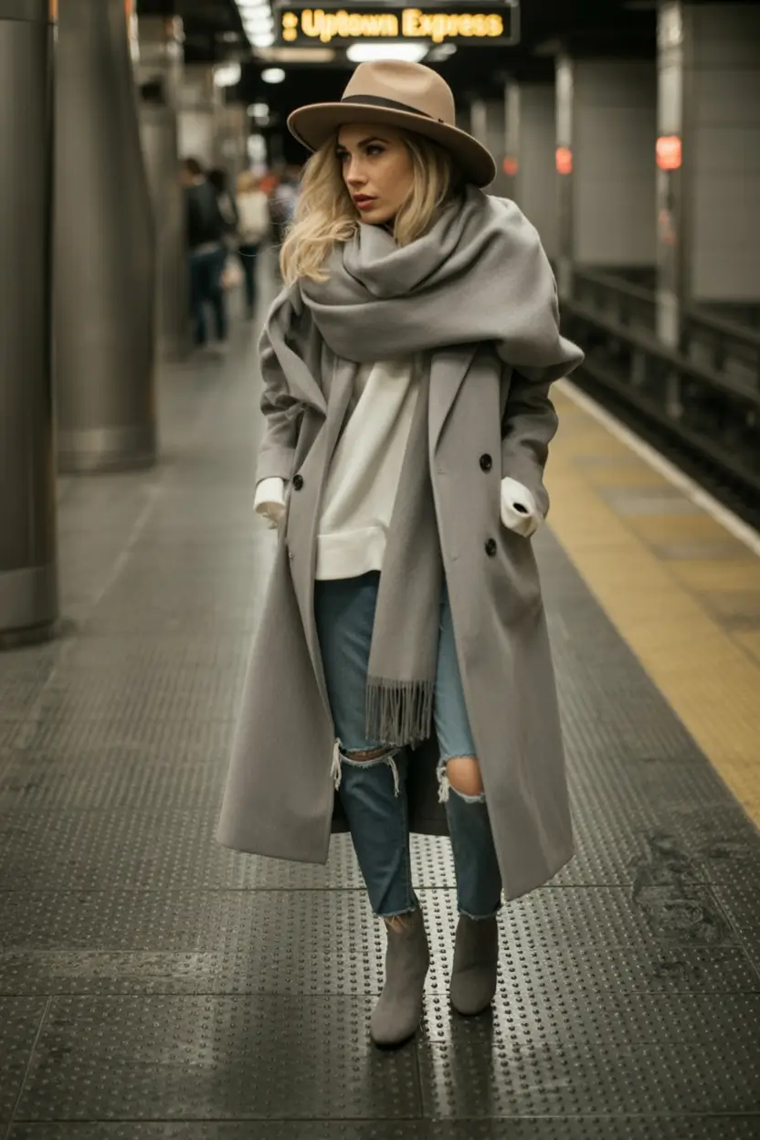 Fall outfits Grey Elegance with Oversized Layers