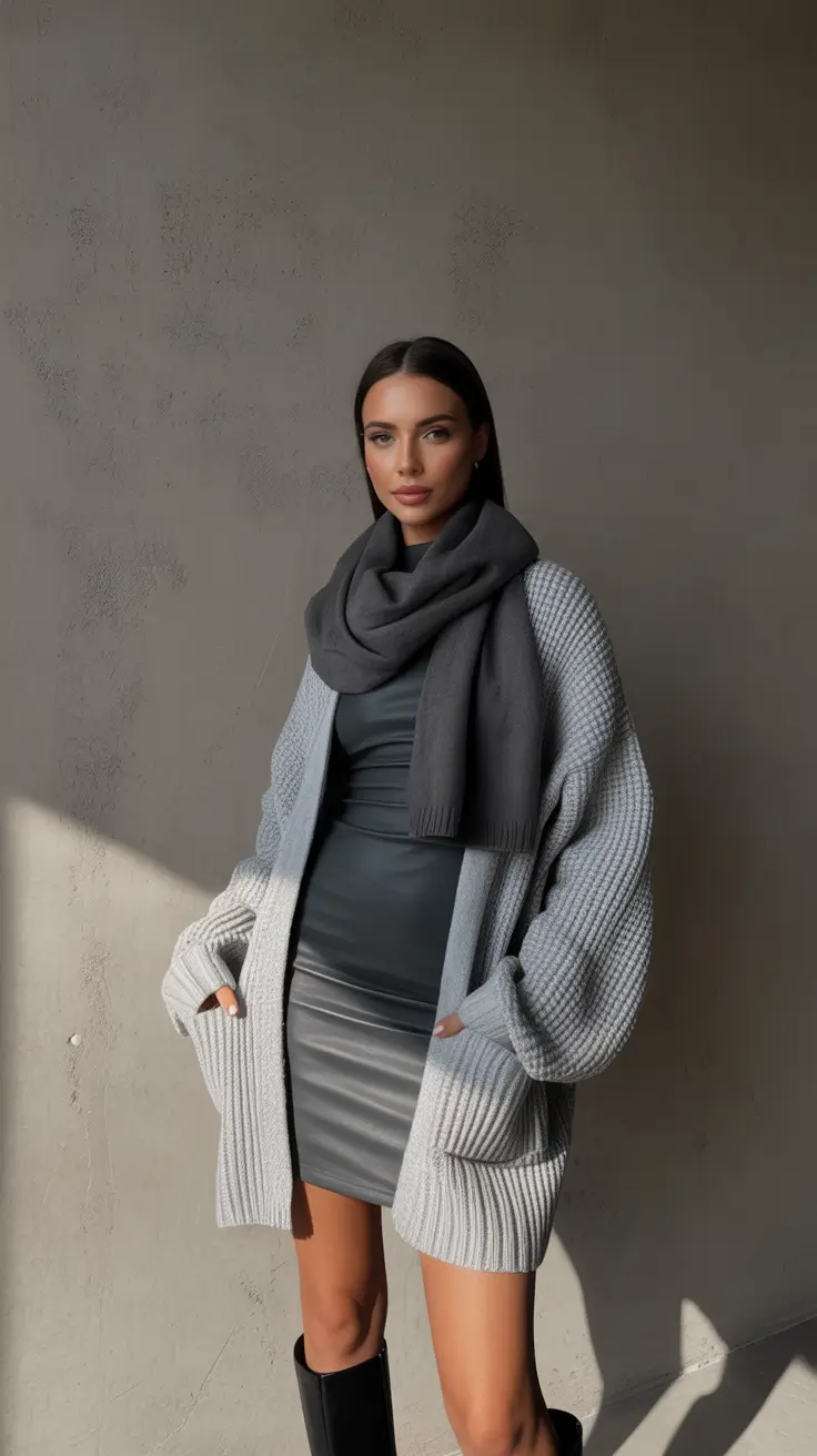 Fall outfits Minimal Glam with Knit and Leather Contrast