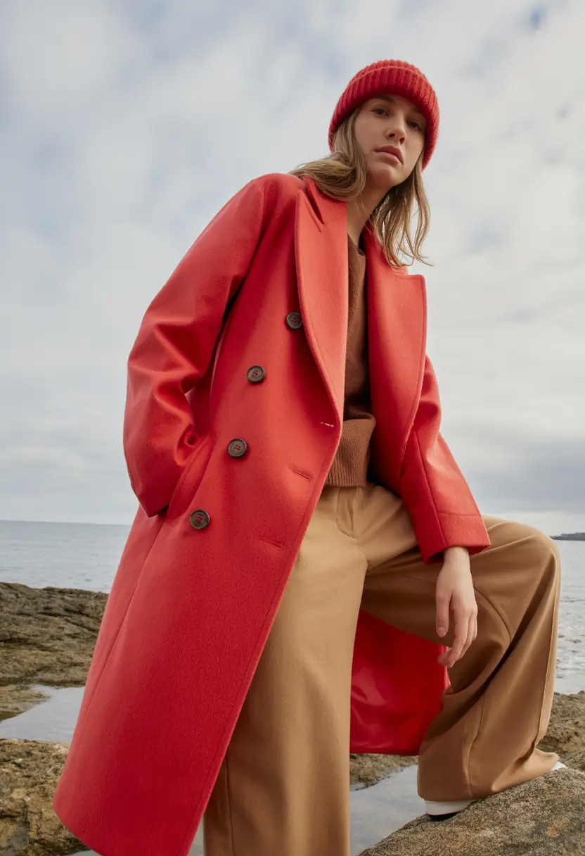 fall winter outfits Red Coat Boldness