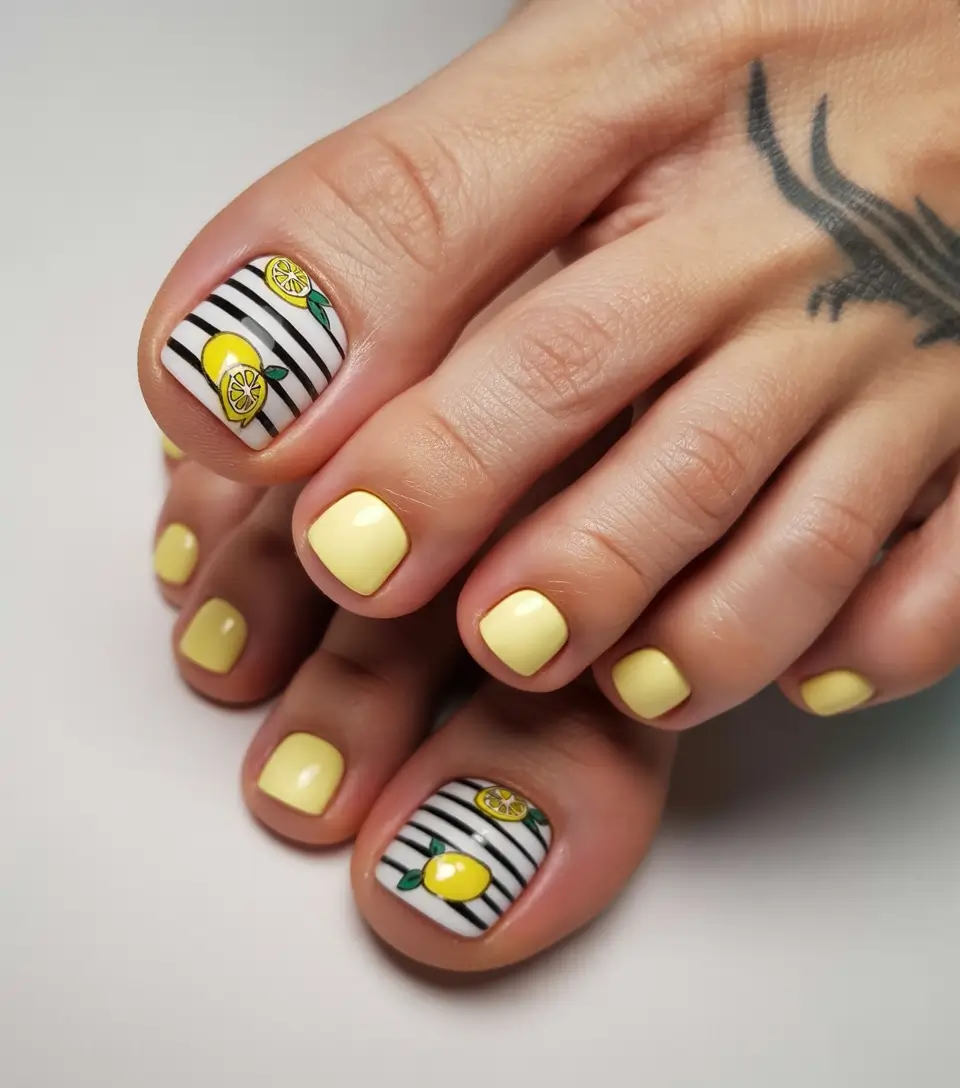 October toe nails Lemon Stripes Play