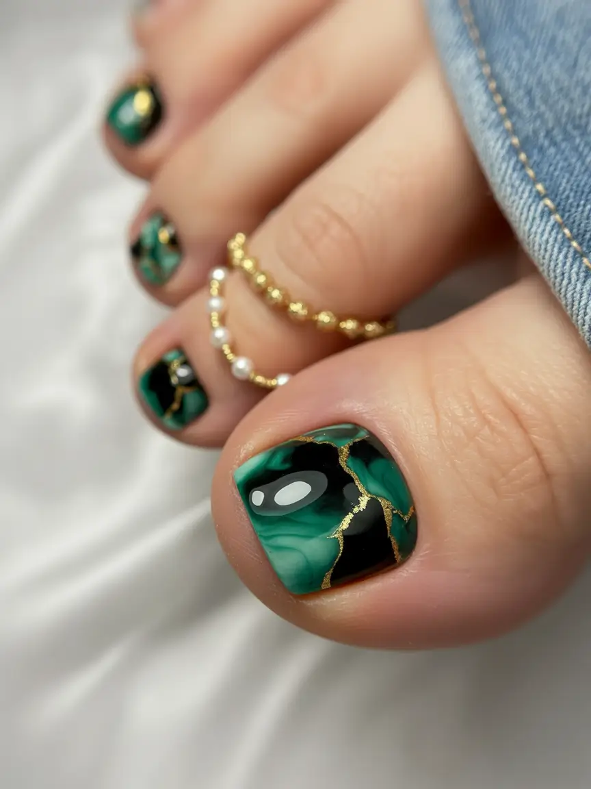 October toe nails Emerald Marble Luxe