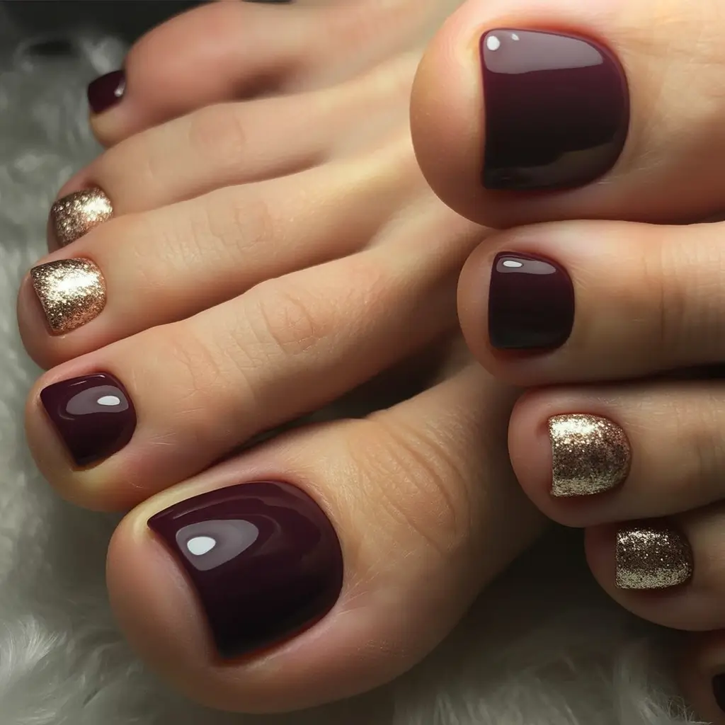 October toe nails Plum and Glitter Fusion