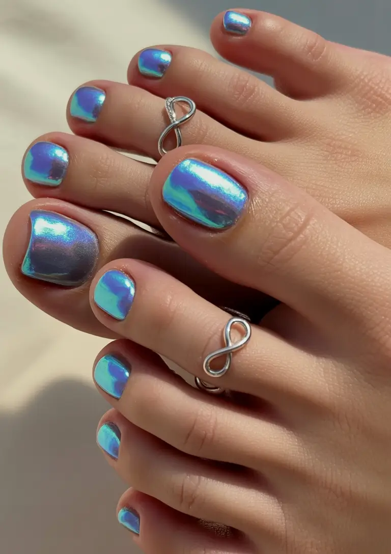 October toe nails Holographic Chrome Glow