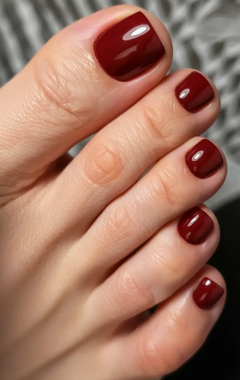 October toe nails Burgundy Power