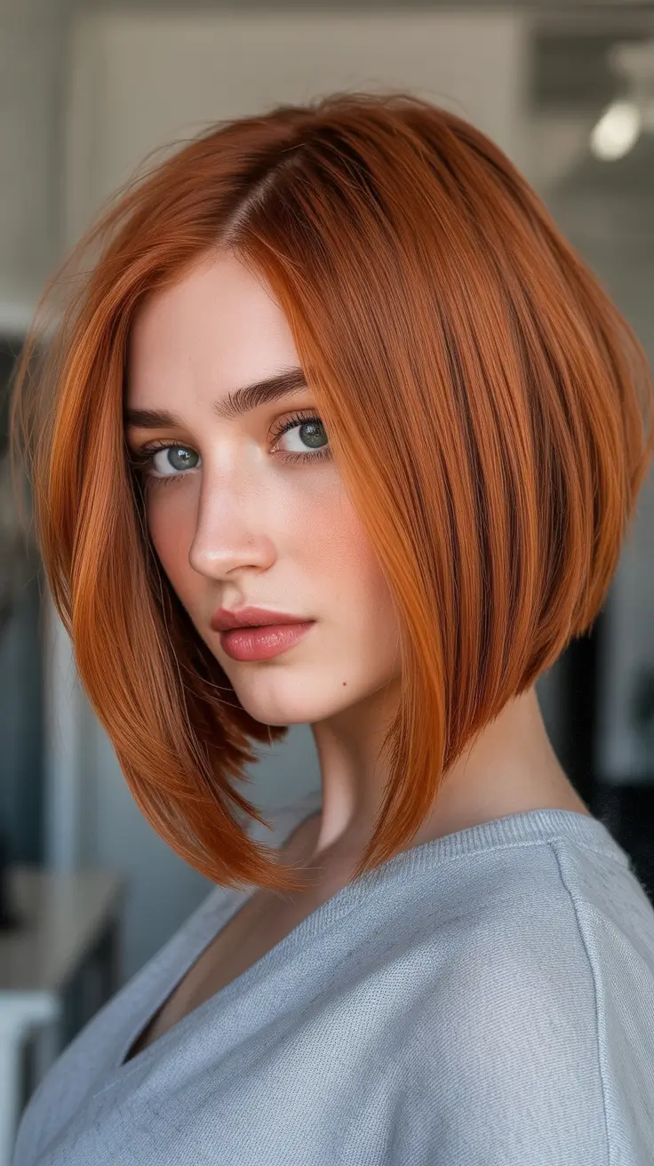 October haircuts Angled Copper Bob