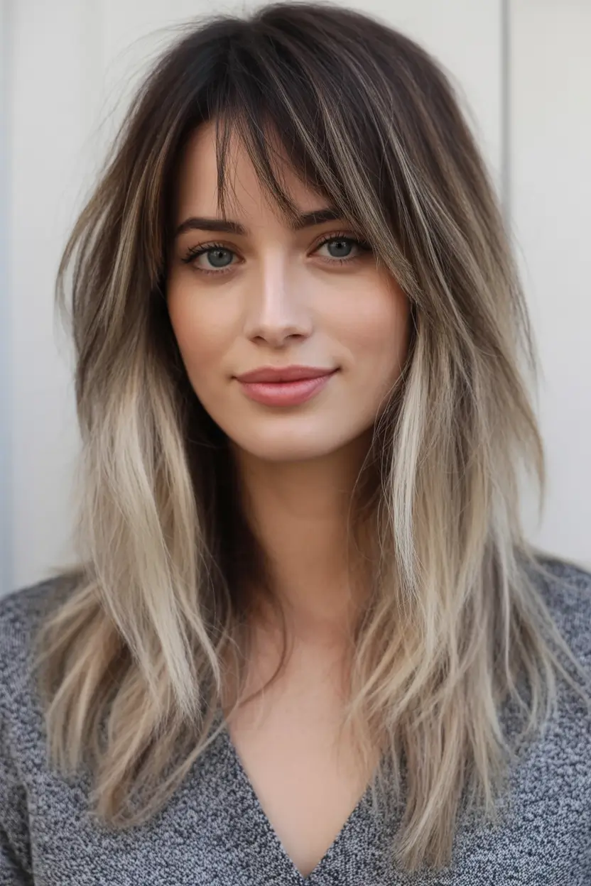 October haircuts Smoky Bronde Shag with Wispy Fringe