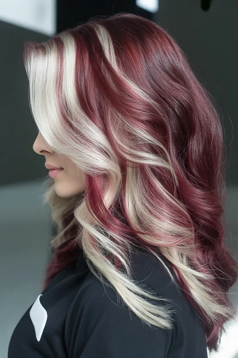 winter hair colors Crimson and Pearl Contrast