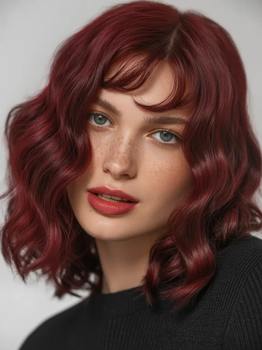 winter hair colors Cranberry Red Waves