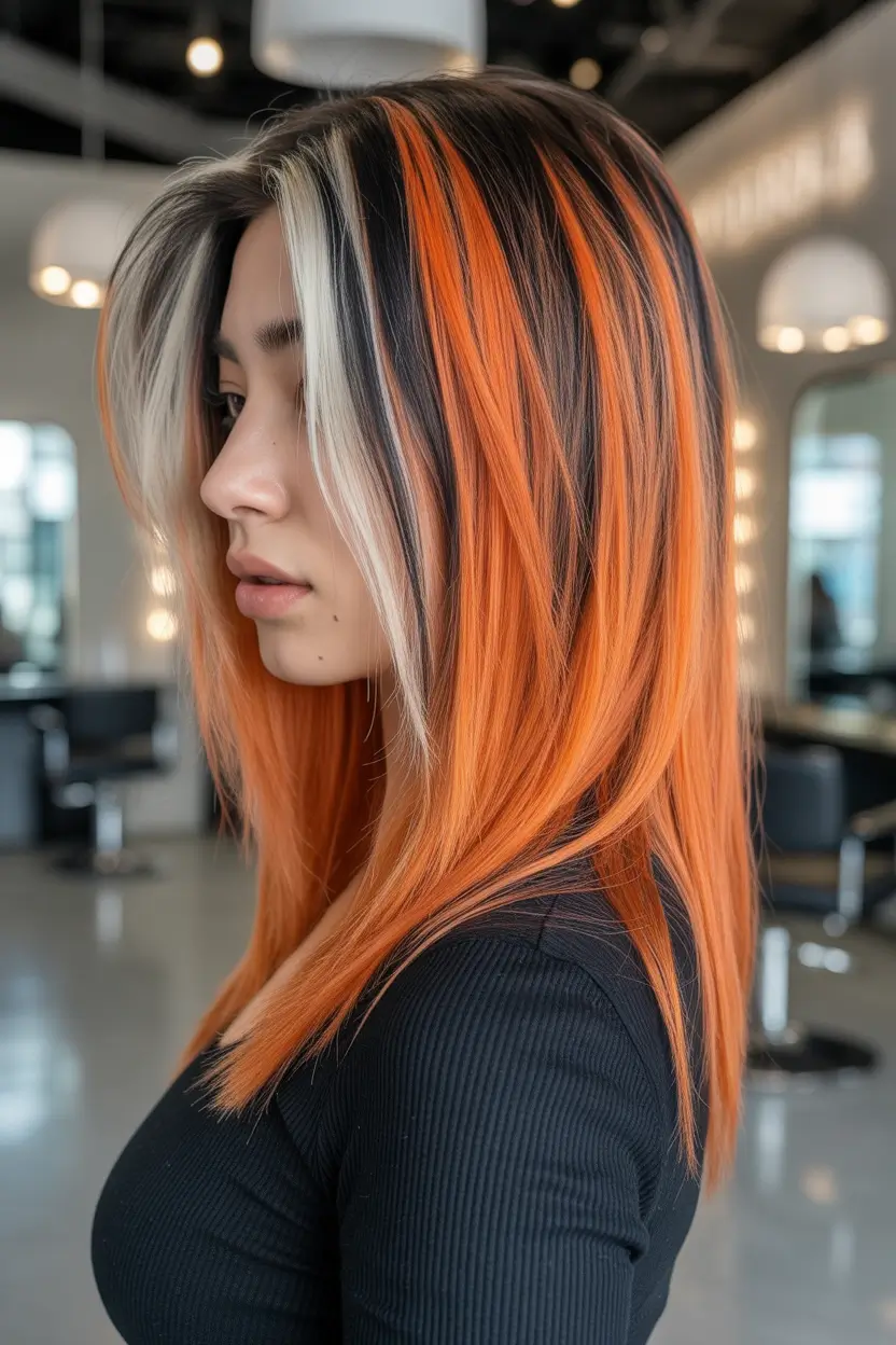 winter hair colors Pumpkin Spice Streaks