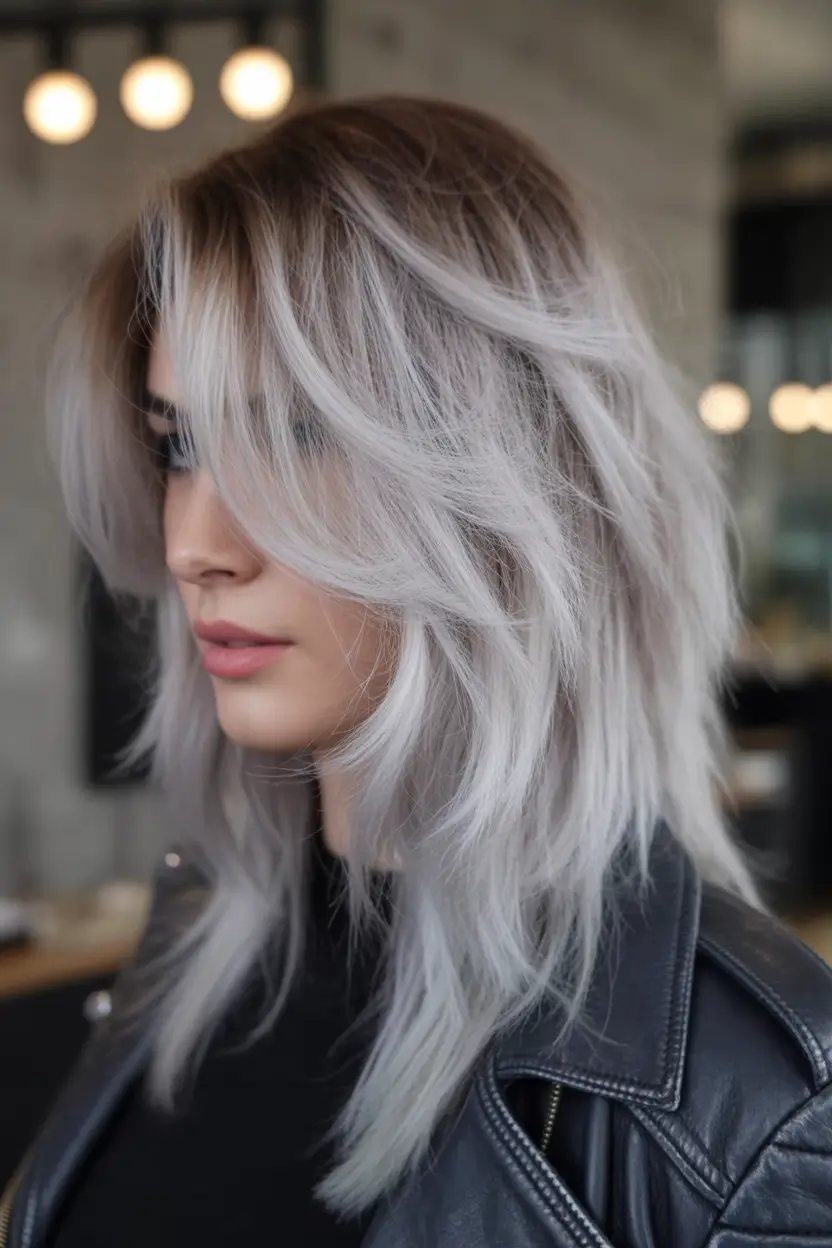 October hair color Silver Smoke Layers