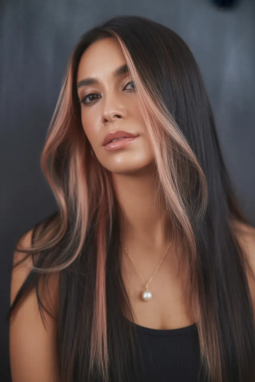 October hair color Subtle Rose-Toned Money Piece