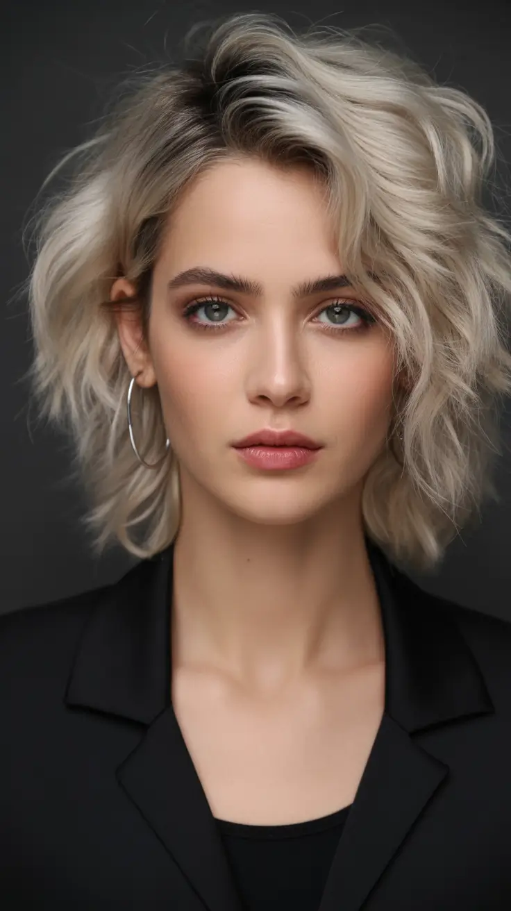 October hair color Softly Tousled Platinum Bob