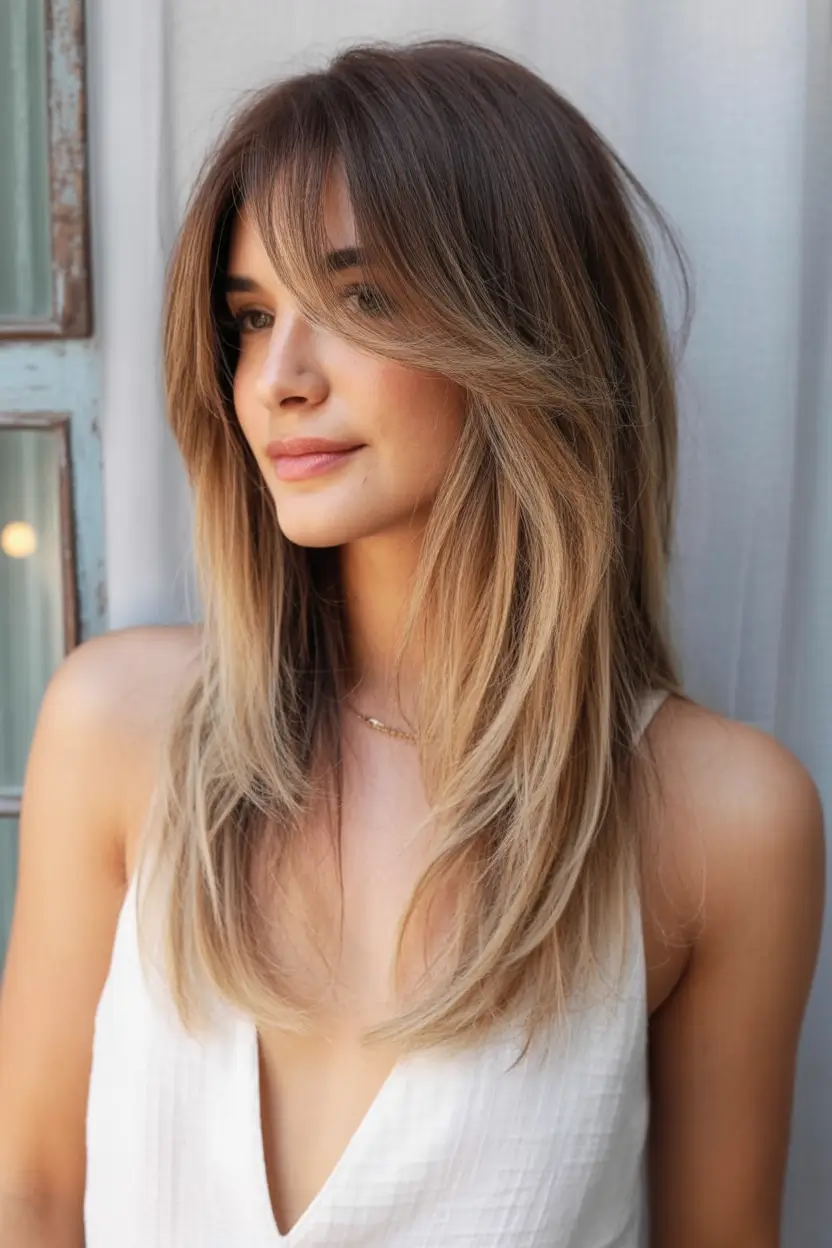 October hair color Soft Brunette Balayage with Face-Framing Layers