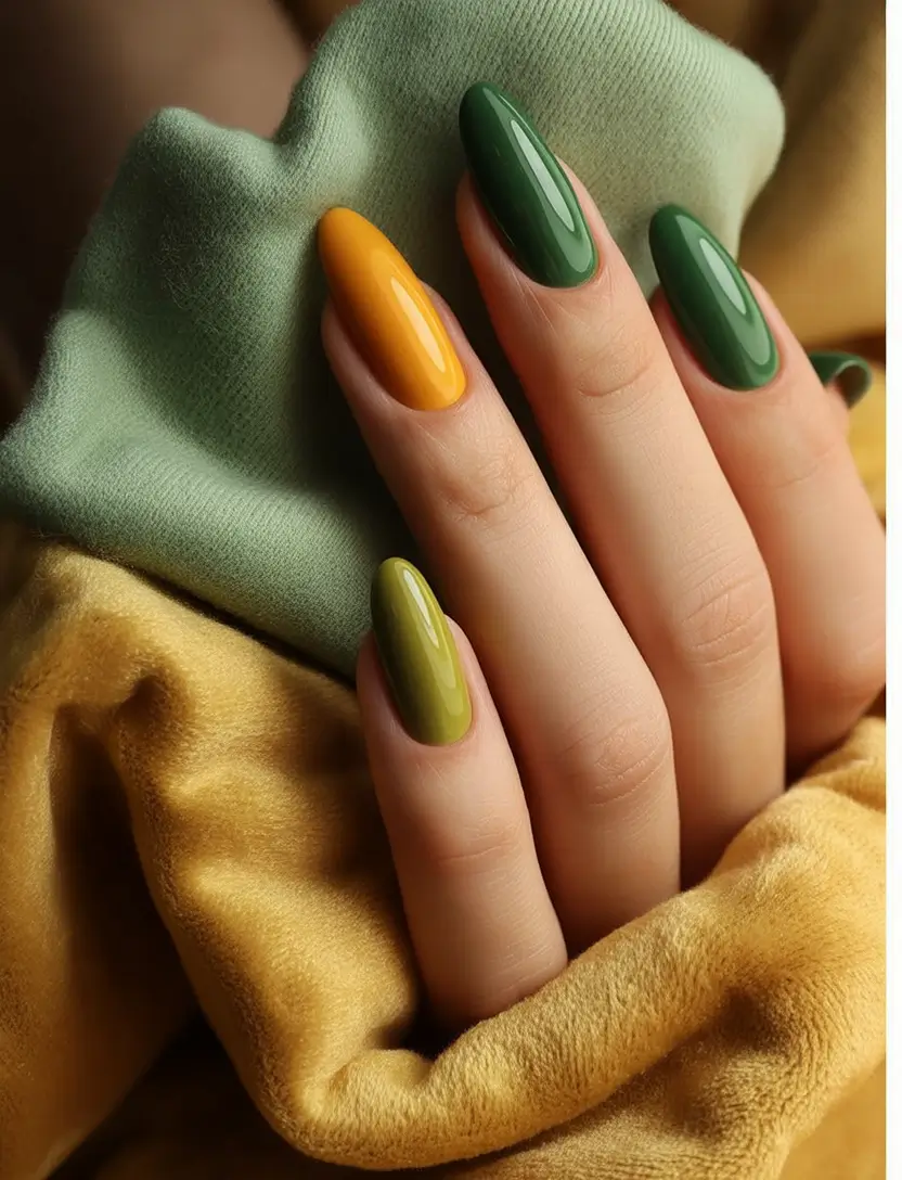 Olive green fall nails Olive Meets Mustard Glam