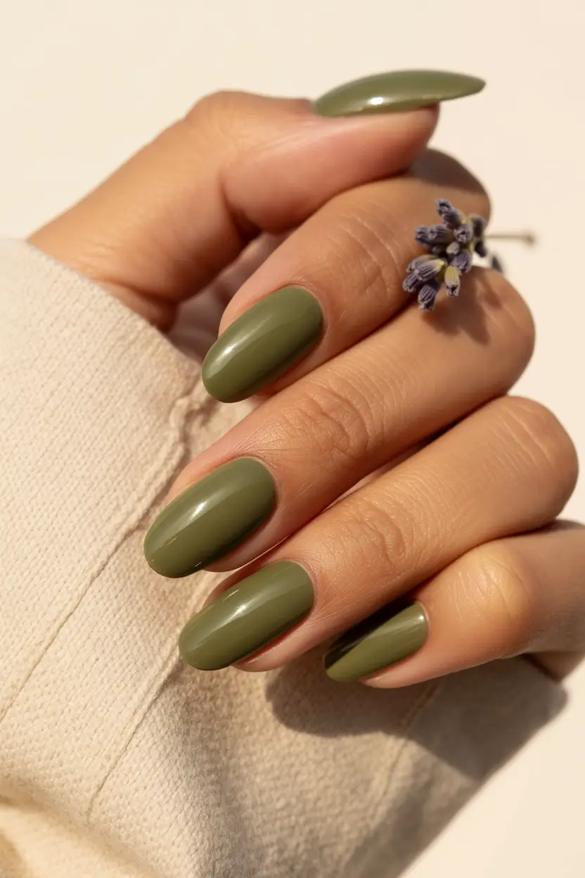 Olive green fall nails Classic Olive Simplicity