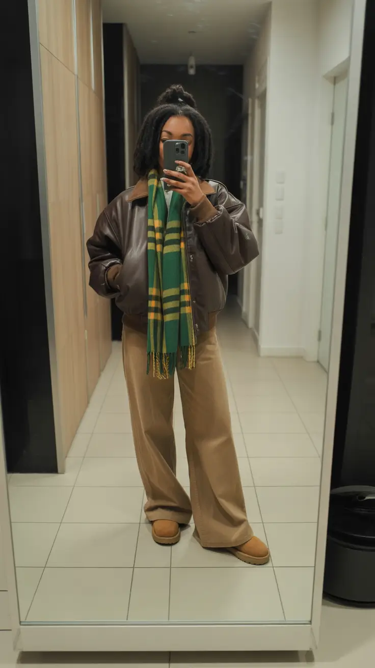 winter-outfits-blackgirl-Retro-Bomber-and-Cozy-Uggs