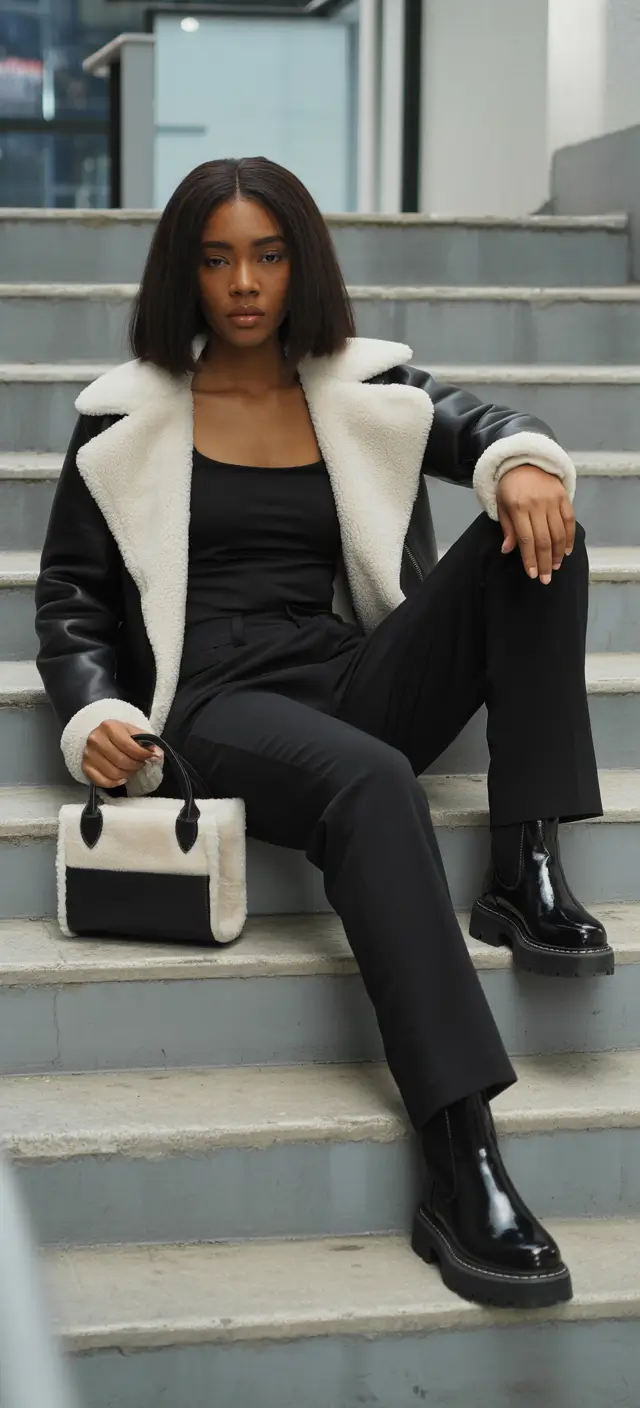 winter-outfits-blackgirl-Shearling-Coordination-Perfection