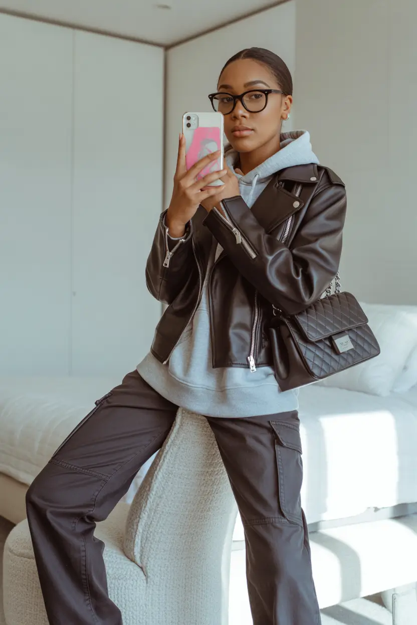 winter-outfits-blackgirl-Leather-and-Hoodie-Hybrid