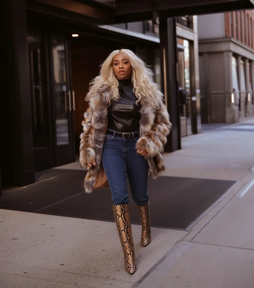 winter-outfits-blackgirl-Faux-Fur-and-Snakeskin-Glam