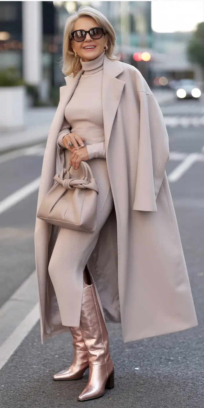 winter outfits over 50 Blush Glamour and Metallic Boots