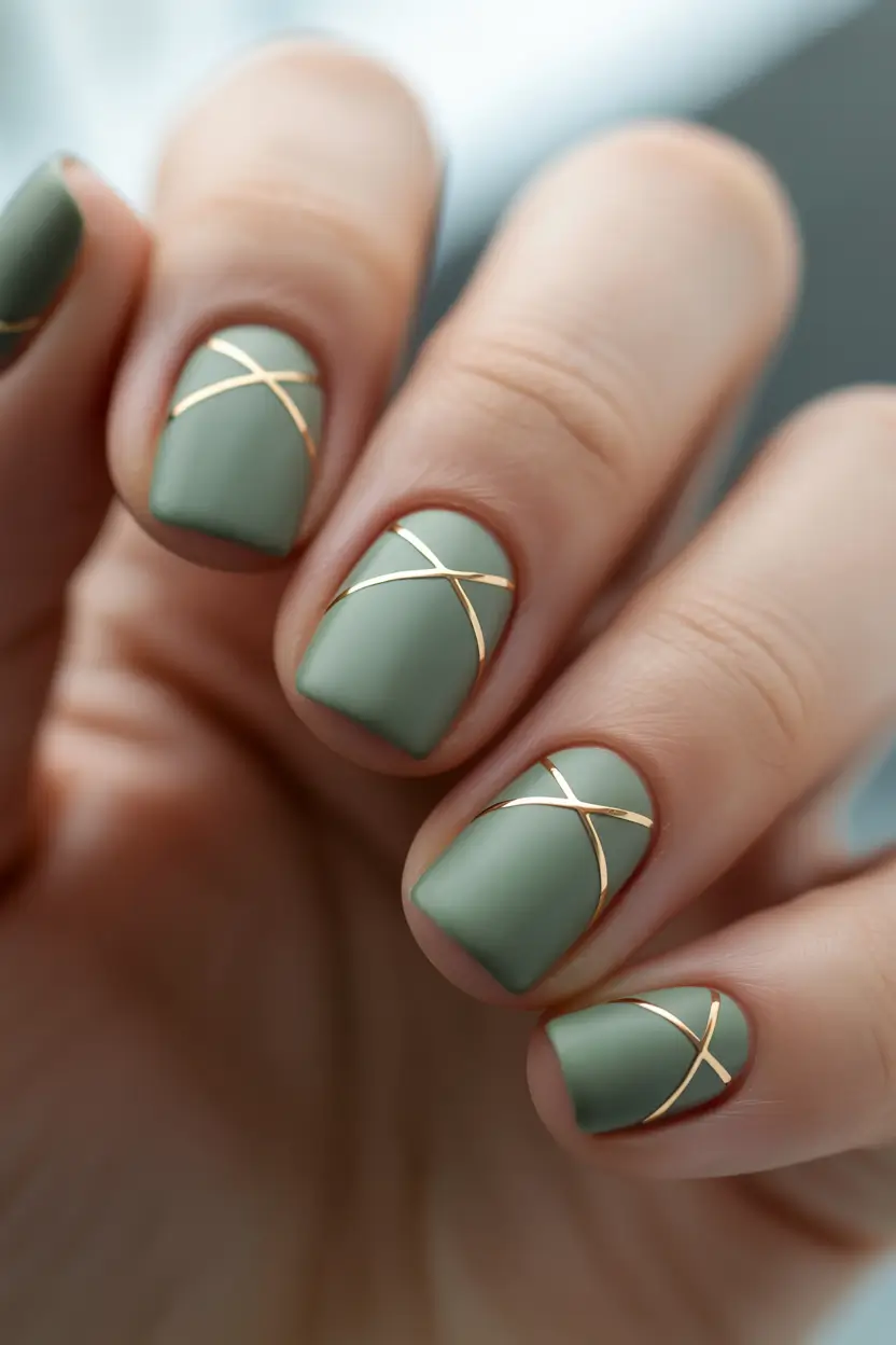 easy fall nails Olive Luxe with Gold Crosses