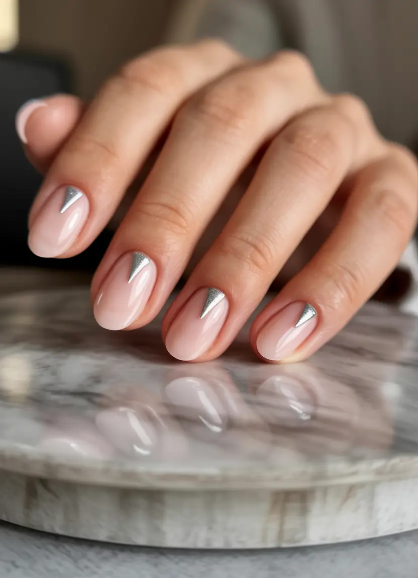 easy fall nails Rose-Tinted Silver Tips