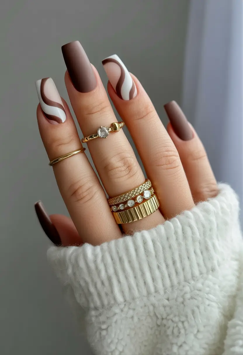 easy fall nails Mocha Swirl Square