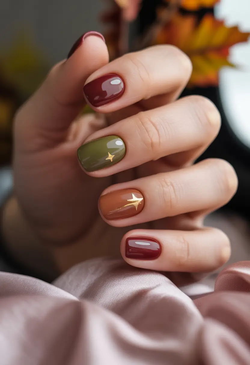 easy fall nails Autumn Mosaic Tones
