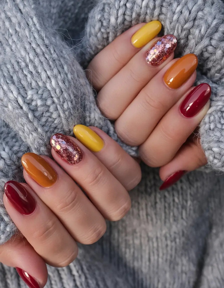 easy fall nails Autumn Confetti Mix