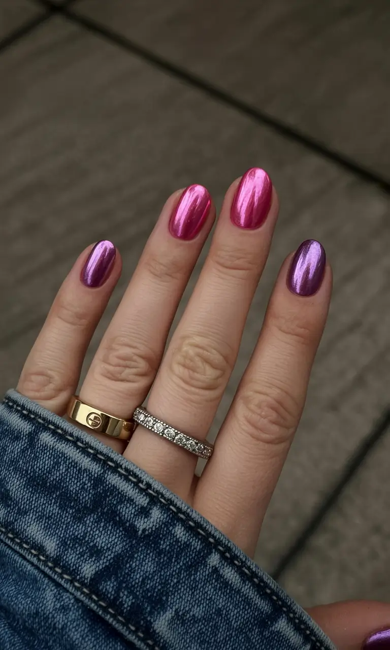 easy fall nails Metallic Fuchsia Shine