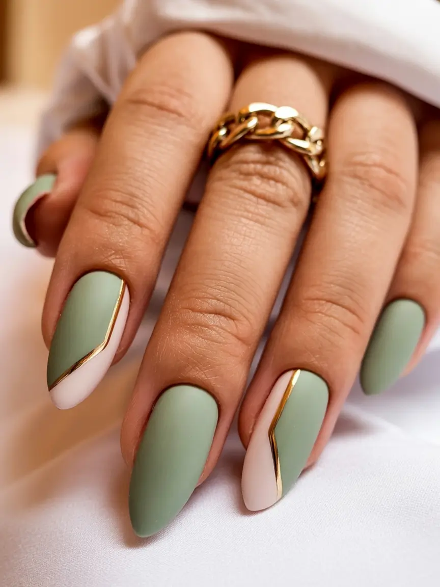 easy fall nails Sage Green Elegance