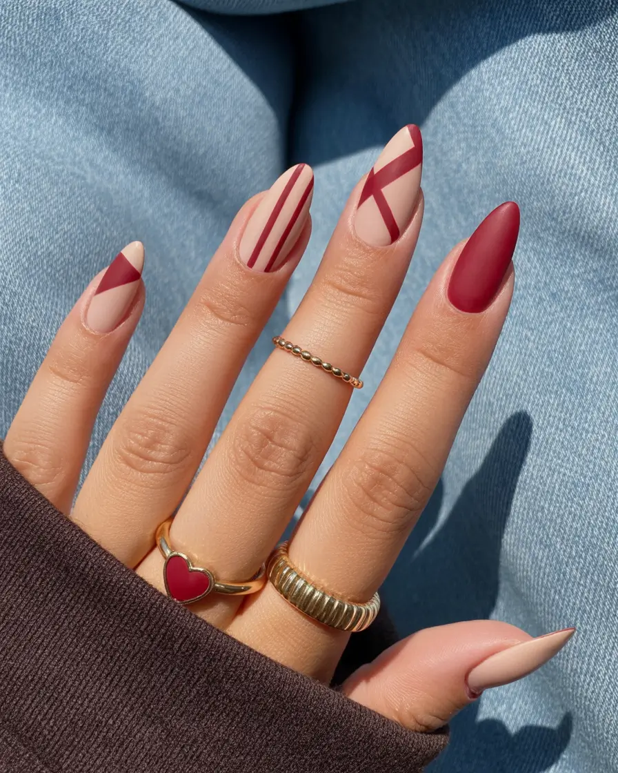 Red fall nails Geometric Chic Reds