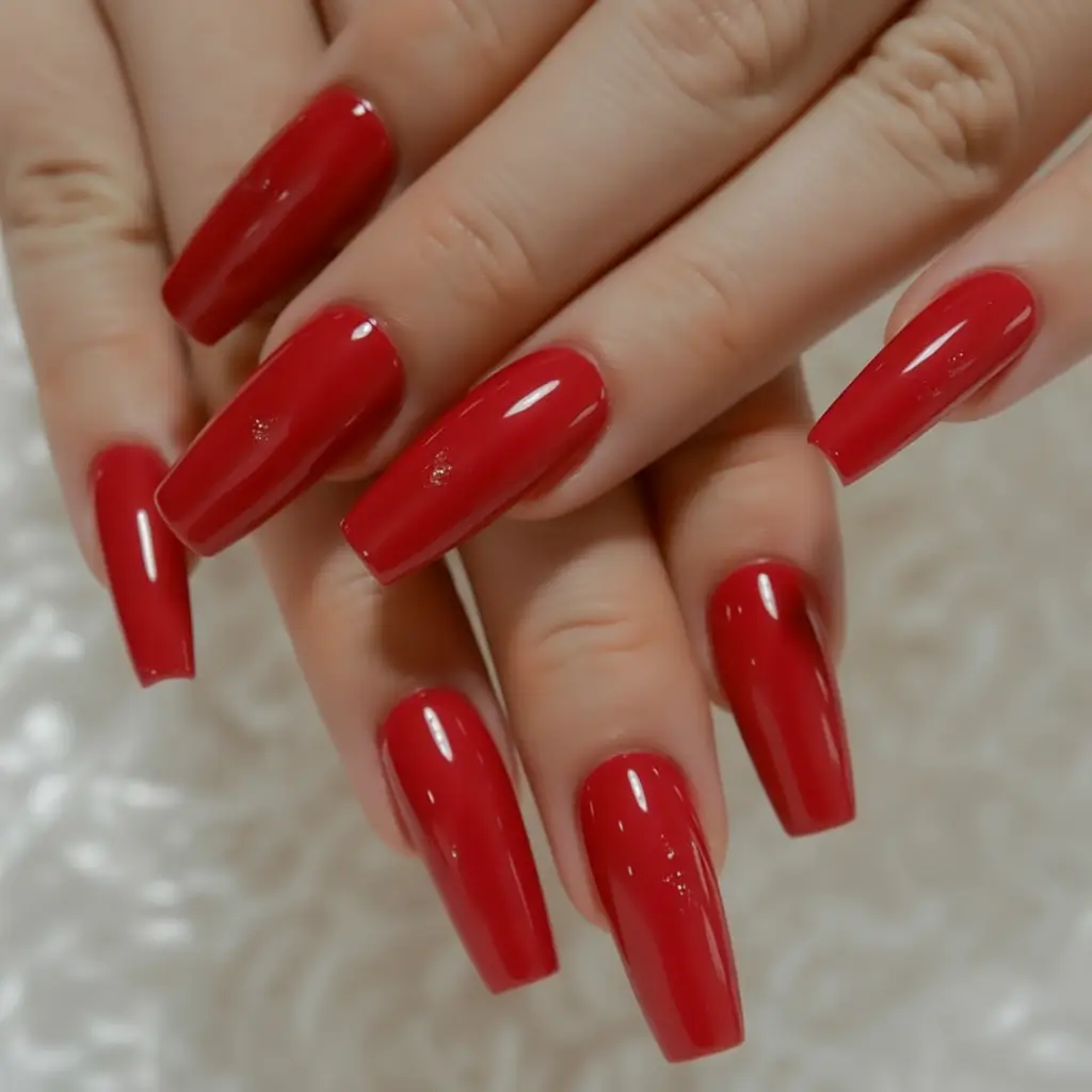 Red fall nails Bright Scarlet Squares