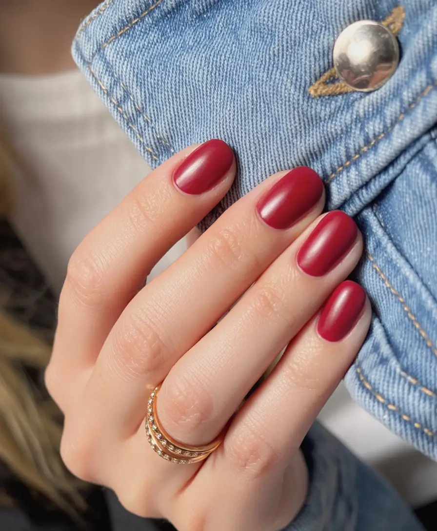 Red fall nails Short Matte Cherry