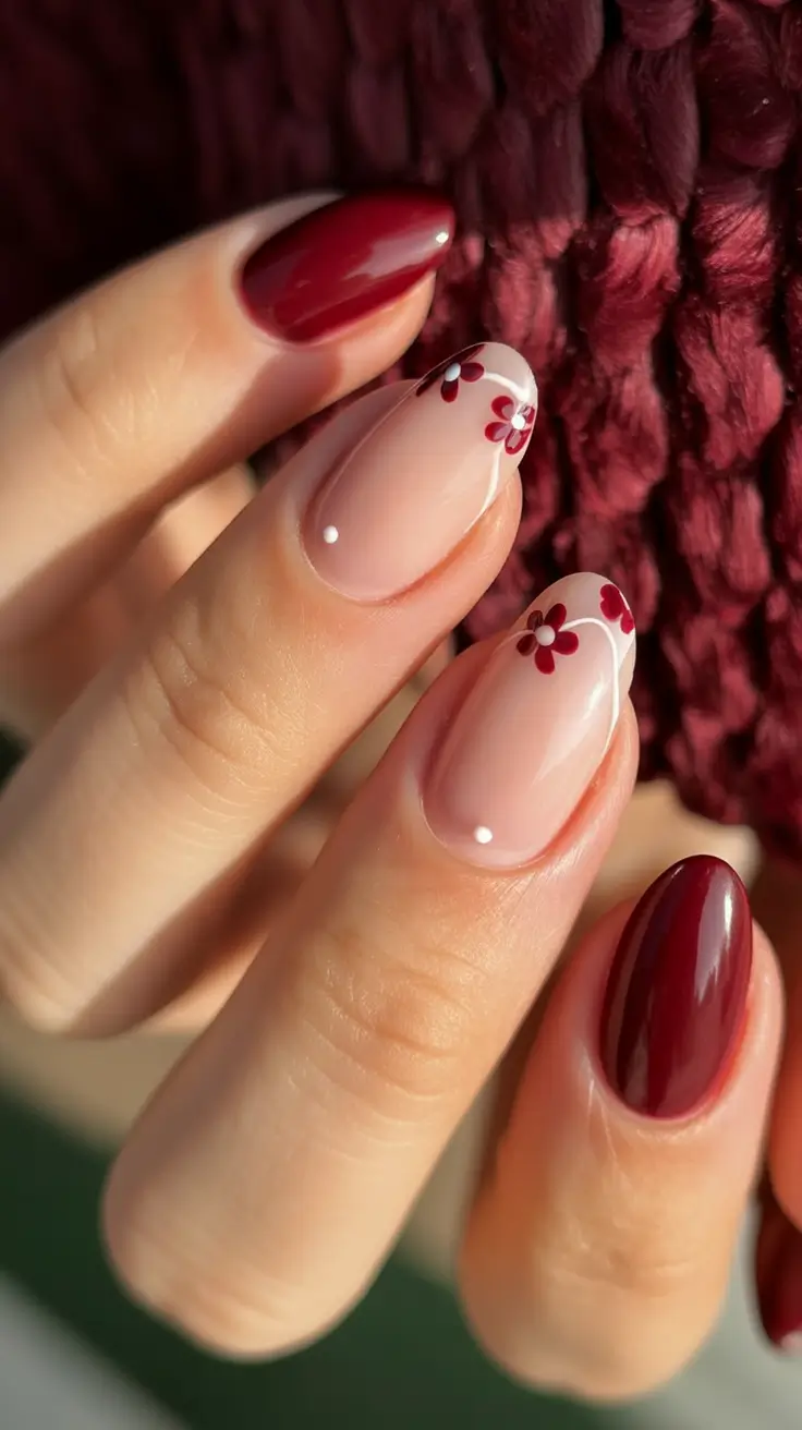Red fall nails Cherry Blossom Touch