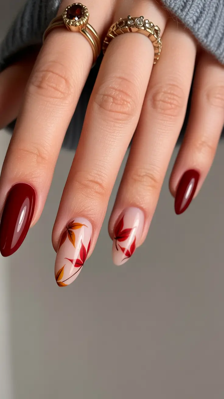 Red fall nails Falling Leaves Art