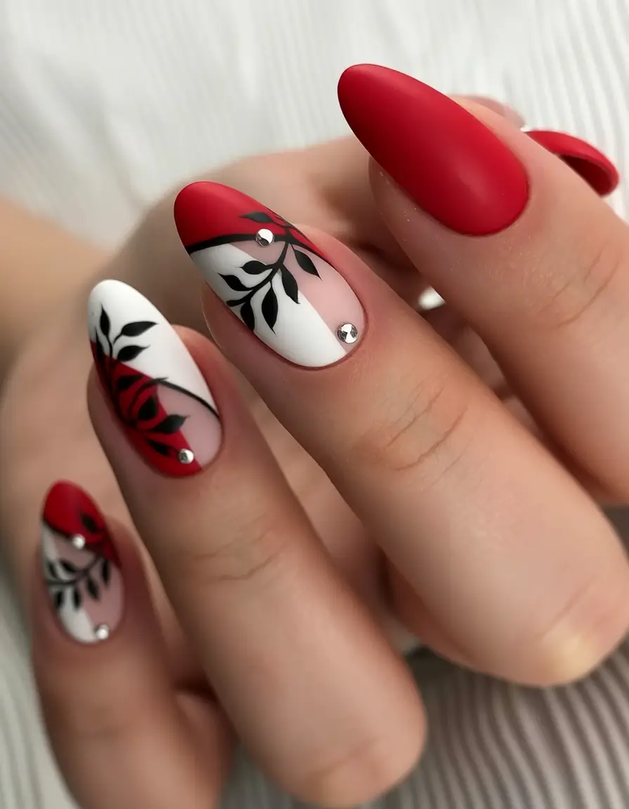 Red fall nails Floral Autumn Story