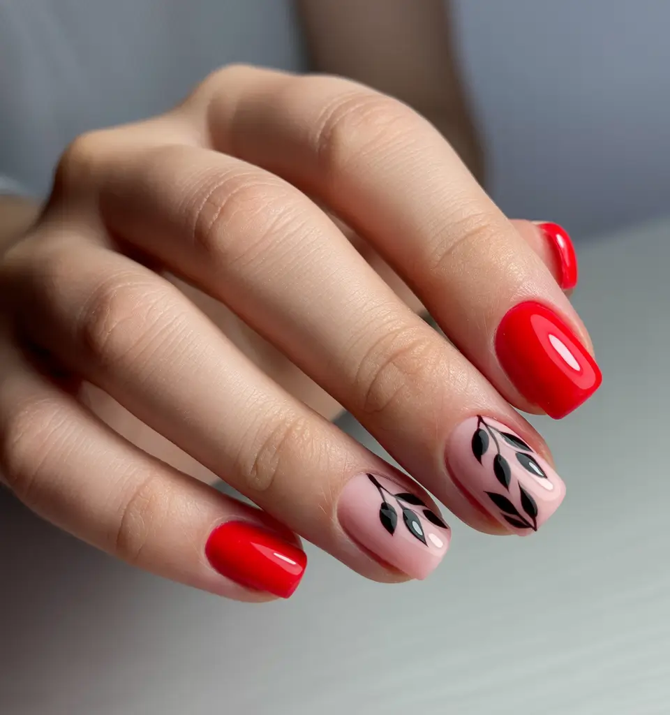 Red fall nails Minimal Botanical Red