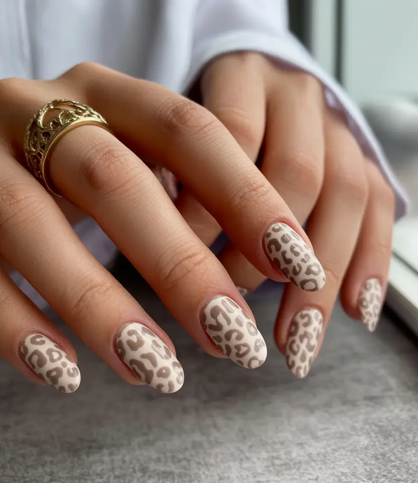 Round fall nails Soft Leopard Neutrals
