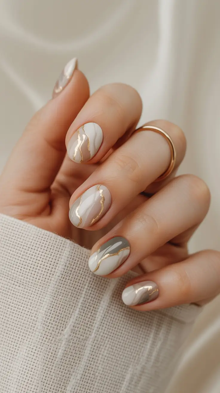Round fall nails Golden Vein Elegance