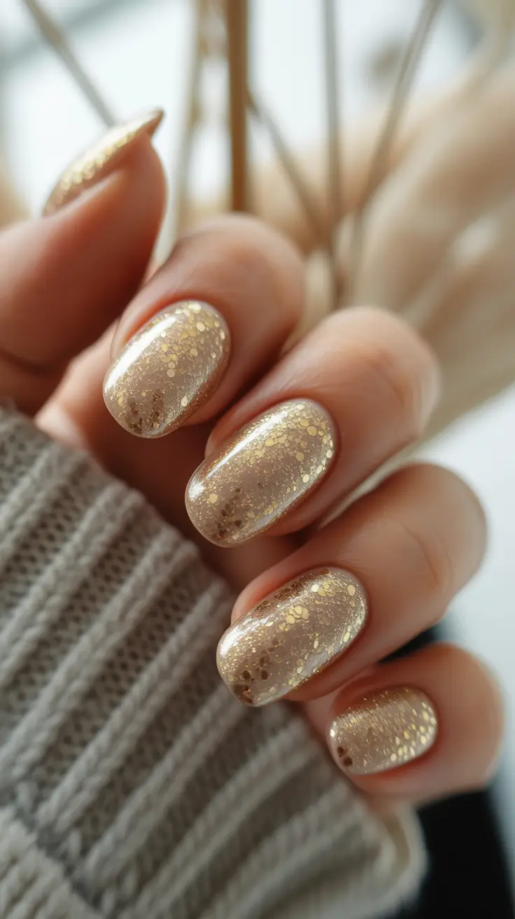 Round fall nails Golden Glow Sparkle