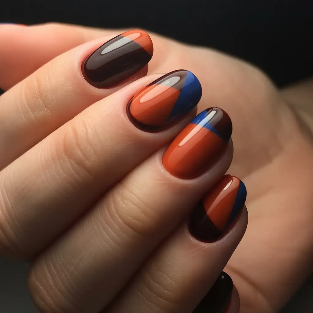 Round fall nails Geometric Fall Tones