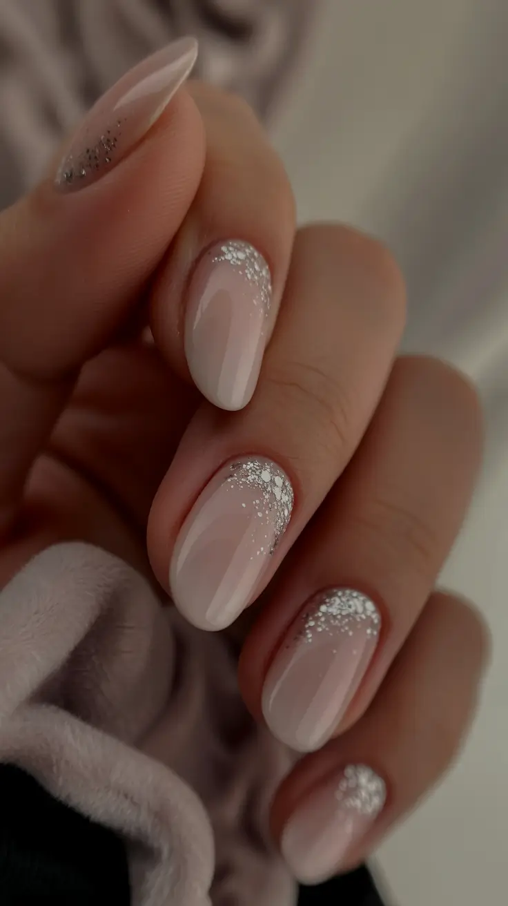 Round fall nails Snowfall Sparkle