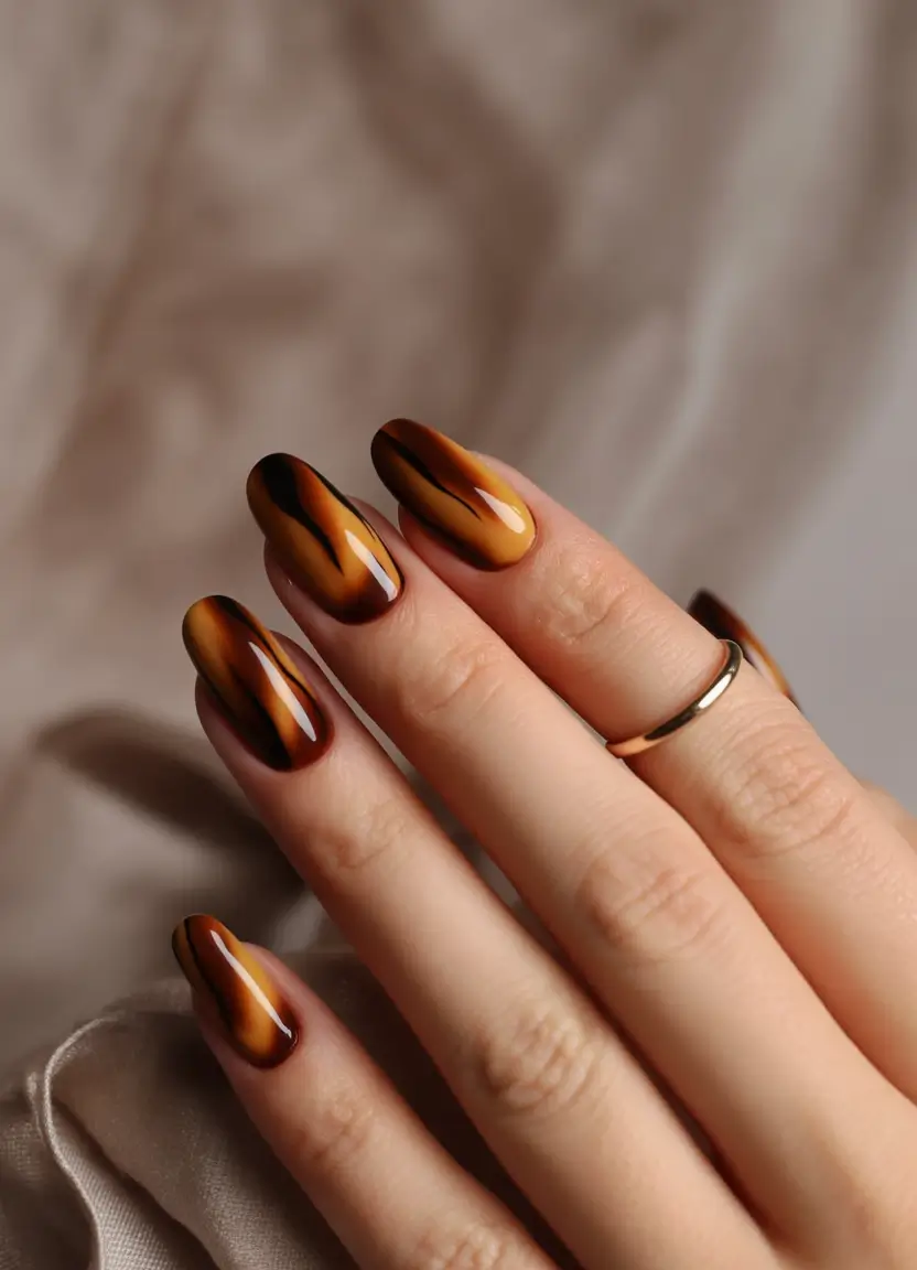 Round fall nails Tortoiseshell Warmth