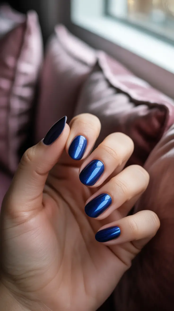 Round fall nails Midnight Sapphire Shine