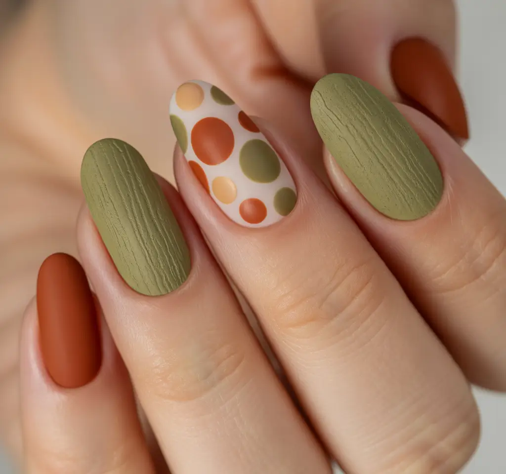 Round fall nails Earthy Dots and Textures