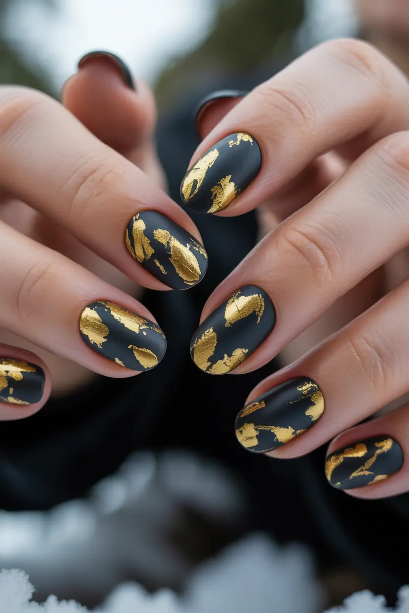 Round fall nails Golden Midnight Elegance